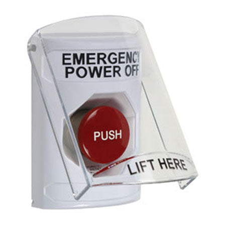 Safety Technology SS2321PO-EN | White Indoor Only Flush-To-Reset Stopper Station With Emergency Power Off Label English
