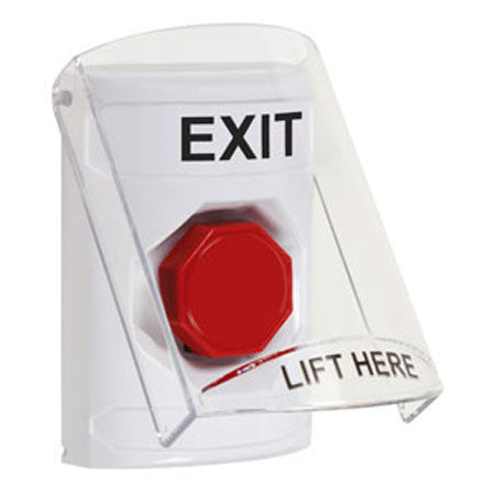 Safety Technology SS2325XT-EN | White Indoor Only Flush Or Surface Momentary (Illuminated) Stopper Station With Exit Label English