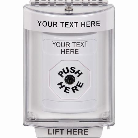 Safety Technology SS2330ZA-EN | White Indoor/Outdoor Flush Key-To-Reset Stopper Station With Non-Returnable Custom Text Label English