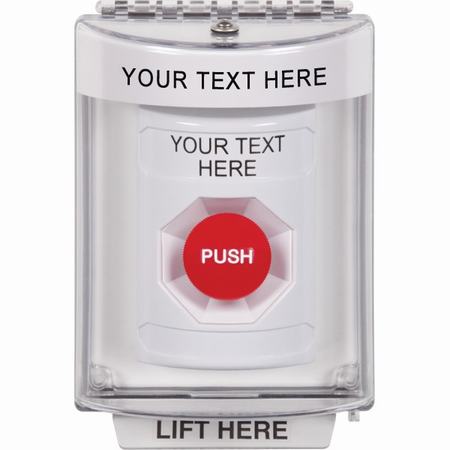 Safety Technology SS2334ZA-EN | White Indoor/Outdoor Flush Momentary Stopper Station With Non-Returnable Custom Text Label English