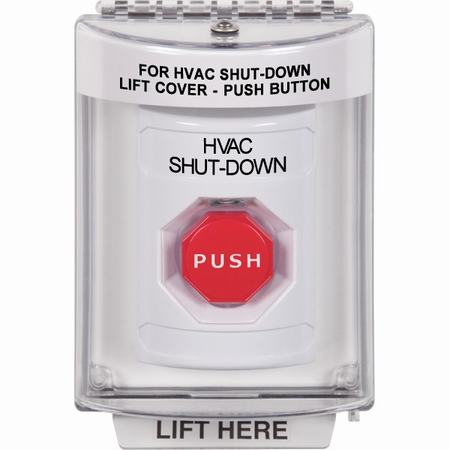Safety Technology SS2335HV-EN | White Indoor/Outdoor Flush Momentary (Illuminated) Stopper Station With Hvac Shut Down Label English