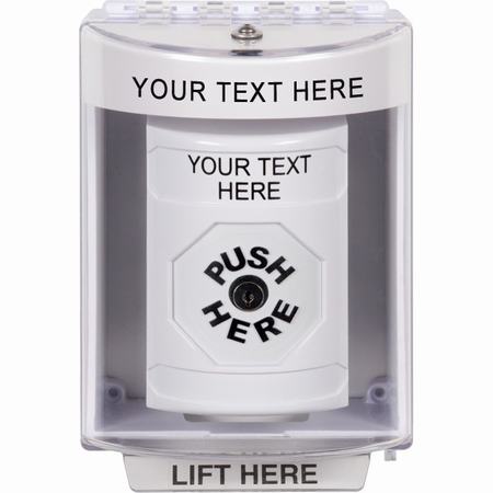 Safety Technology SS2370ZA-EN | White Indoor/Outdoor Surface Key-To-Reset Stopper Station With Non-Returnable Custom Text Label English
