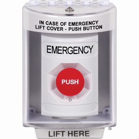 Safety Technology SS2371EM-EN | White Indoor/Outdoor Surface Turn-To-Reset Stopper Station With Emergency Label English