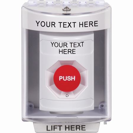 Safety Technology SS2371ZA-EN | White Indoor/Outdoor Surface Turn-To-Reset Stopper Station With Non-Returnable Custom Text Label English
