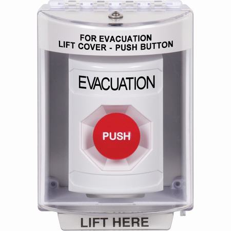Safety Technology SS2374EV-EN | White Indoor/Outdoor Surface Momentary Stopper Station With Evacuation Label English