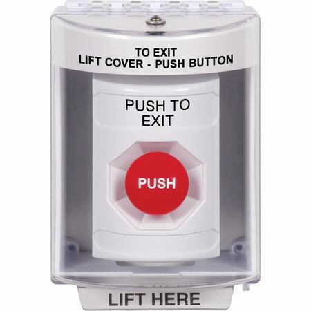 Safety Technology SS2374PX-EN | White Indoor/Outdoor Surface Momentary Stopper Station With Push To Exit Label English