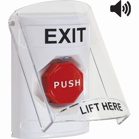 Safety Technology SS23A8XT-EN | White Indoor Only Flush Or Surface With Horn Pneumatic (Illuminated) Stopper Station With Exit Label English