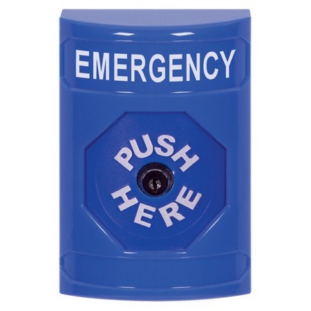 Safety Technology SS2400EM-EN | Blue No Cover Key-To-Reset Stopper Station With Emergency Label English