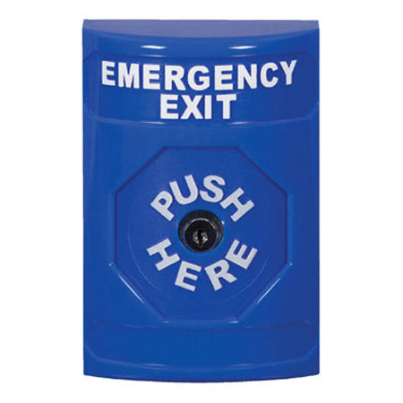 Safety Technology SS2400EX-EN | Blue No Cover Key-To-Reset Stopper Station With Emergency Exit Label English