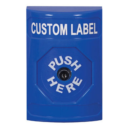 Safety Technology SS2400ZA-EN | Blue No Cover Key-To-Reset Stopper Station With Non-Returnable Custom Text Label English