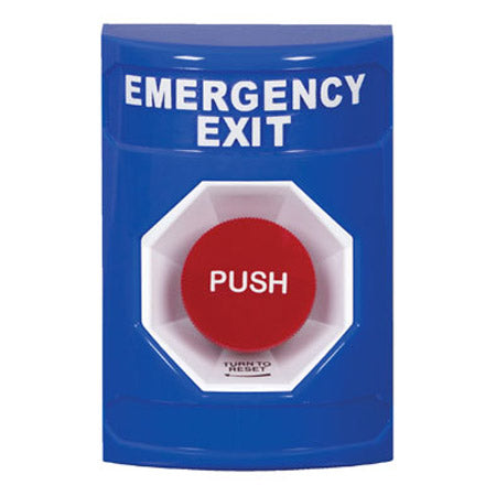 Safety Technology SS2401EX-EN | Blue No Cover Turn-To-Reset Stopper Station With Emergency Exit Label English