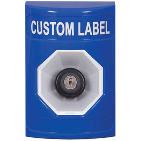 Safety Technology SS2403ZA-EN | Blue No Cover Key-To-Activate Stopper Station With Non-Returnable Custom Text Label English