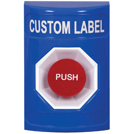 Safety Technology SS2404ZA-EN | Blue No Cover Momentary Stopper Station With Non-Returnable Custom Text Label English