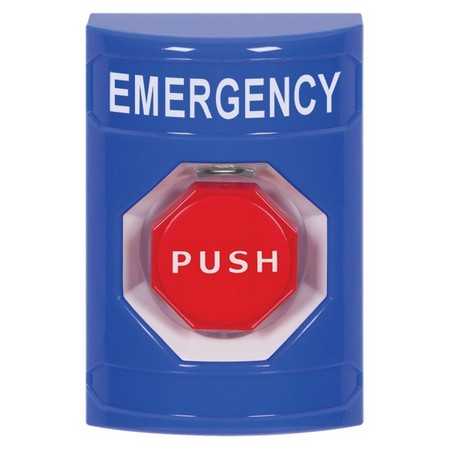 Safety Technology SS2405EM-EN | Blue No Cover Momentary (Illuminated) Stopper Station With Emergency Label English