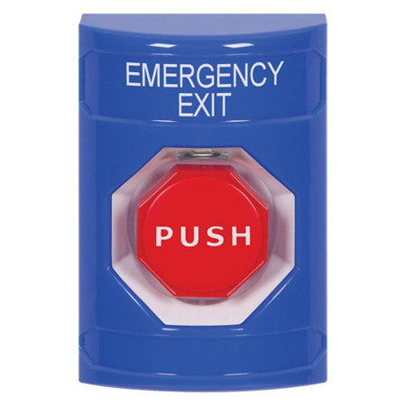 Safety Technology SS2405EX-EN | Blue No Cover Momentary (Illuminated) Stopper Station With Emergency Exit Label English