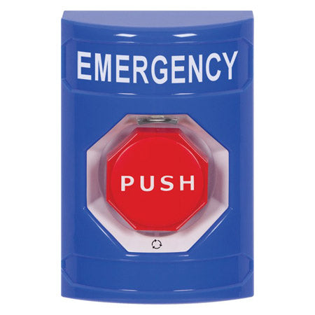 Safety Technology SS2409EM-EN | Blue No Cover Turn-To-Reset (Illuminated) Stopper Station With Emergency Label English