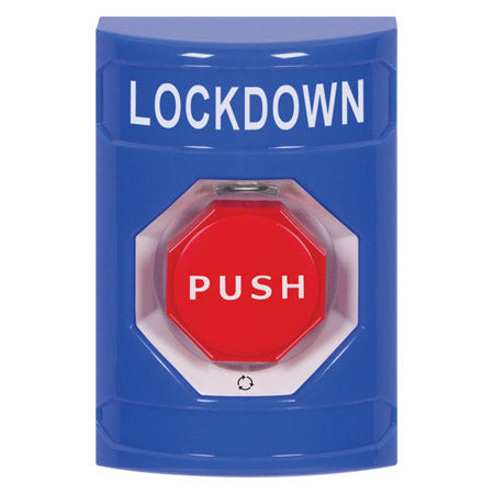 Safety Technology SS2409LD-EN | Blue No Cover Turn-To-Reset (Illuminated) Stopper Station With Lockdown Label English