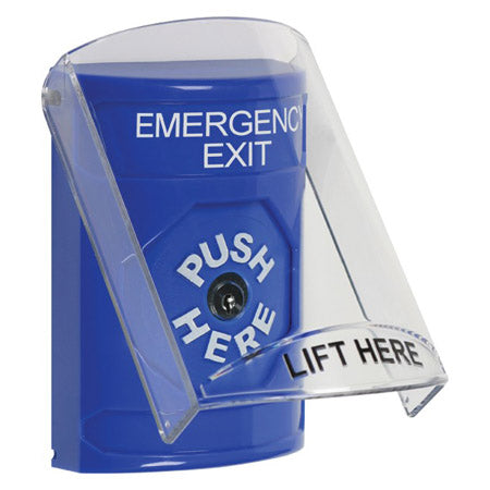 Safety Technology SS2420EX-EN | Blue Indoor Only Flush Or Surface Key-To-Reset Stopper Station With Emergency Exit Label English