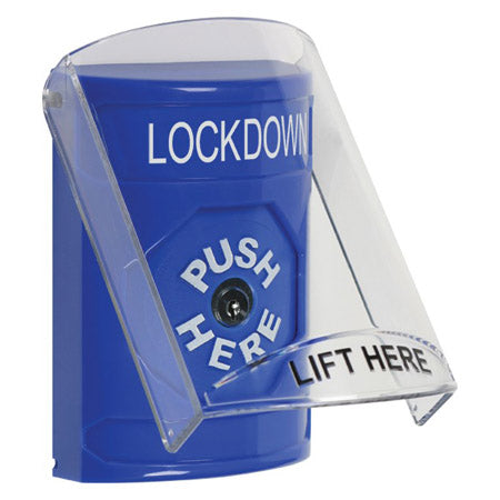 Safety Technology SS2420LD-EN | Blue Indoor Only Flush Or Surface Key-To-Reset Stopper Station With Lockdown Label English