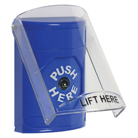 Safety Technology SS2420NT-EN | Blue Indoor Only Flush Or Surface Key-To-Reset Stopper Station With No Text Label English
