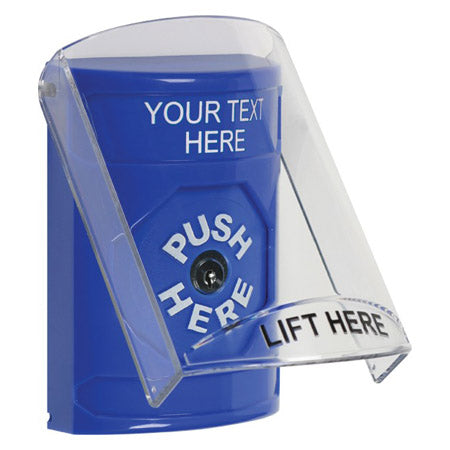 Safety Technology SS2420ZA-EN | Blue Indoor Only Flush Or Surface Key-To-Reset Stopper Station With Non-Returnable Custom Text Label English