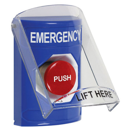 Safety Technology SS2421EM-EN | Blue Indoor Only Flush-To-Reset Stopper Station With Emergency Label English