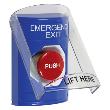 Safety Technology SS2421EX-EN | Blue Indoor Only Flush-To-Reset Stopper Station With Emergency Exit Label English