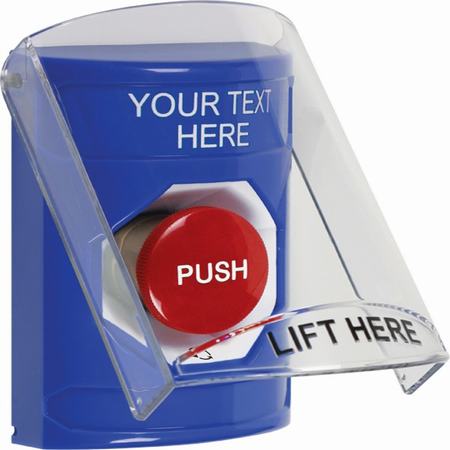 Safety Technology SS2421ZA-EN | Blue Indoor Only Flush-To-Reset Stopper Station With Non-Returnable Custom Text Label English