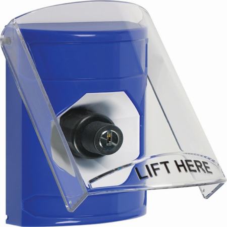 Safety Technology SS2423NT-EN | Blue Indoor Only Flush Or Surface Key-To-Activate Stopper Station With No Text Label English