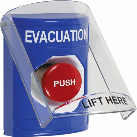Safety Technology SS2424EV-EN | Blue Indoor Only Flush Or Surface Momentary Stopper Station With Evacuation Label English