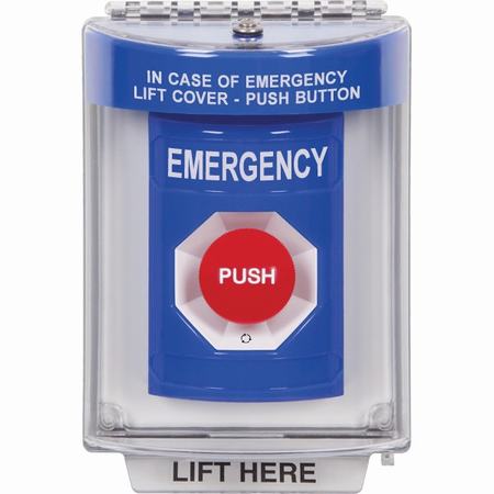 Safety Technology SS2431EM-EN | Blue Indoor/Outdoor Flush Turn-To-Reset Stopper Station With Emergency Label English
