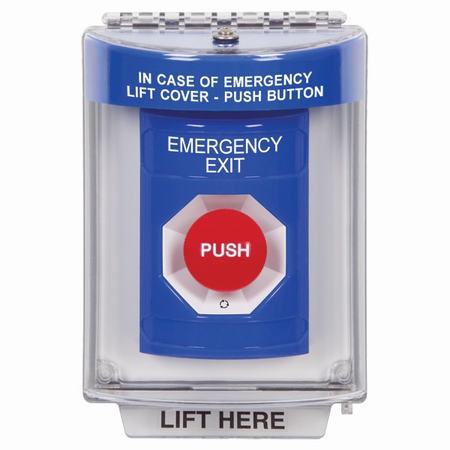 Safety Technology SS2431EX-EN | Blue Indoor/Outdoor Flush Turn-To-Reset Stopper Station With Emergency Exit Label English