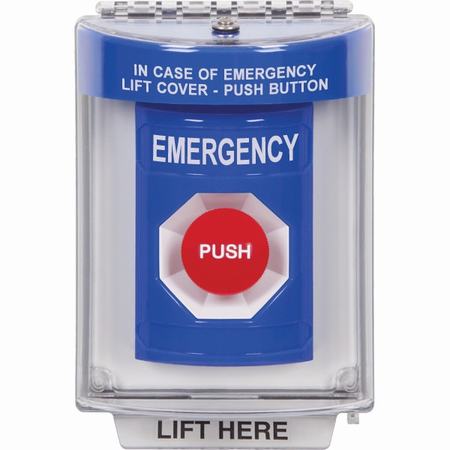 Safety Technology SS2434EM-EN | Blue Indoor/Outdoor Flush Momentary Stopper Station With Emergency Label English