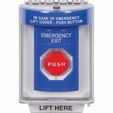 Safety Technology SS2439EX-EN | Blue Indoor/Outdoor Flush Turn-To-Reset (Illuminated) Stopper Station With Emergency Exit Label English