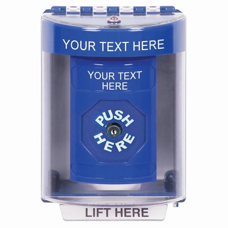 Safety Technology SS2470ZA-EN | Blue Indoor/Outdoor Surface Key-To-Reset Stopper Station With Non-Returnable Custom Text Label English