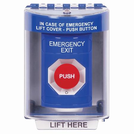 Safety Technology SS2471EX-EN | Blue Indoor/Outdoor Surface Turn-To-Reset Stopper Station With Emergency Exit Label English