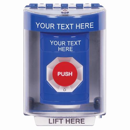 Safety Technology SS2471ZA-EN | Blue Indoor/Outdoor Surface Turn-To-Reset Stopper Station With Non-Returnable Custom Text Label English