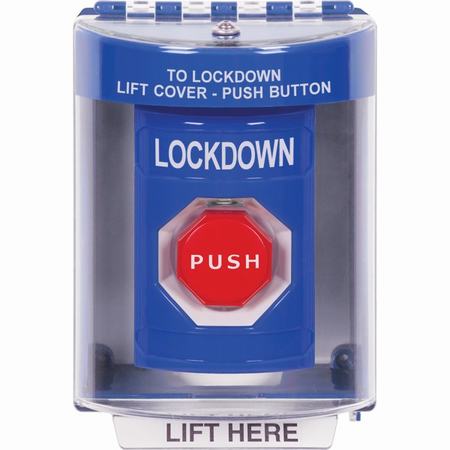Safety Technology SS2472LD-EN | Blue Indoor/Outdoor Surface Key-To-Reset (Illuminated) Stopper Station With Lockdown Label English
