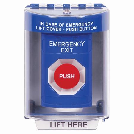 Safety Technology SS2474EX-EN | Blue Indoor/Outdoor Surface Momentary Stopper Station With Emergency Exit Label English