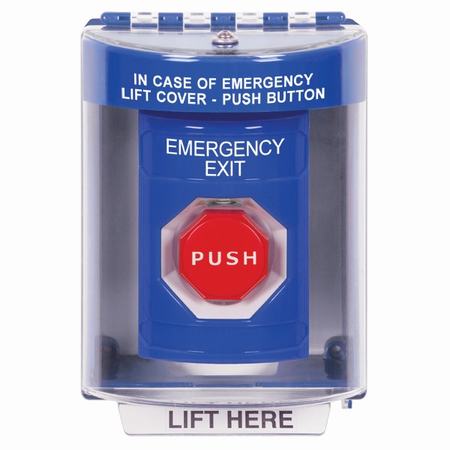 Safety Technology SS2475EX-EN | Blue Indoor/Outdoor Surface Momentary (Illuminated) Stopper Station With Emergency Exit Label English