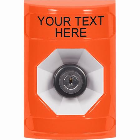 Safety Technology SS2503ZA-EN | Orange No Cover Key-To-Activate Stopper Station With Non-Returnable Custom Text Label English