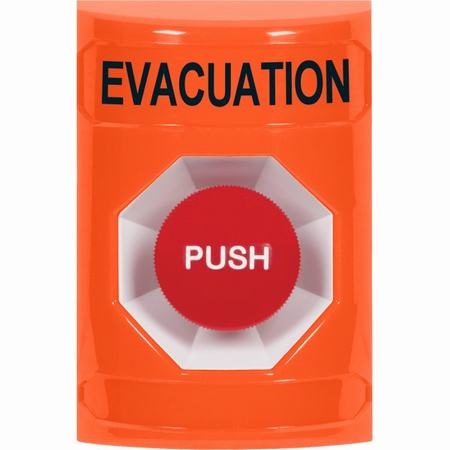 Safety Technology SS2504EV-EN | Orange No Cover Momentary Stopper Station With Evacuation Label English