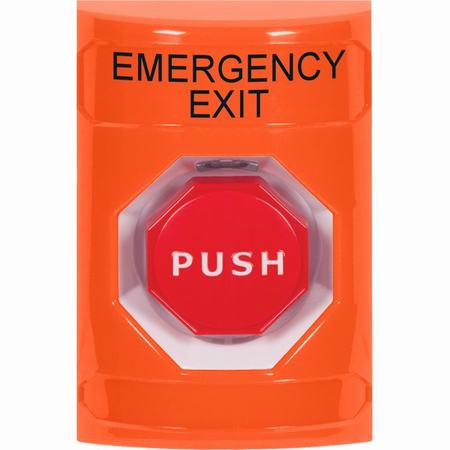 Safety Technology SS2505EX-EN | Orange No Cover Momentary (Illuminated) Stopper Station With Emergency Exit Label English