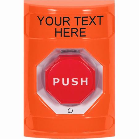 Safety Technology SS2509ZA-EN | Orange No Cover Turn-To-Reset (Illuminated) Stopper Station With Non-Returnable Custom Text Label English