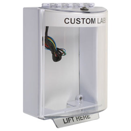 Safety Technology STI-13230C-W | Universal Stopper Dome Cover Surface Mount And Hood With Horn And Relay - Custom Label - White - Non-Returnable