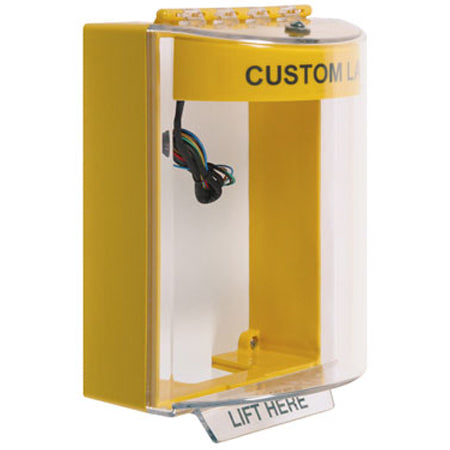 Safety Technology STI-13230C-Y | Universal Stopper Dome Cover Surface Mount And Hood With Horn And Relay - Custom Label - Yellow - Non-Returnable