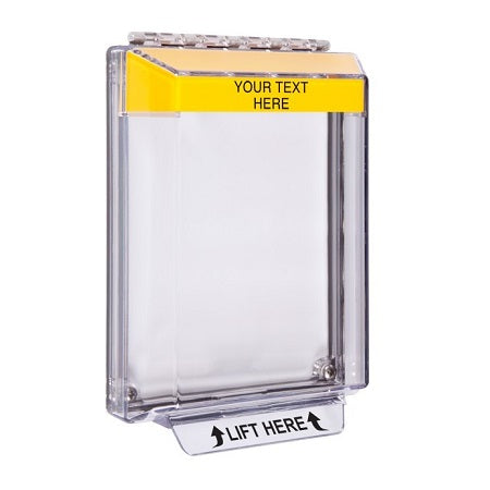 Safety Technology STI-14010C-Y | Universal Stopper Low Profile Cover Flush Mount And Hood - Custom Label - Yellow - Non-Returnable