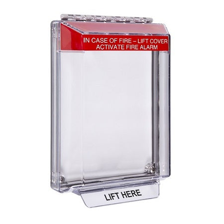 Safety Technology STI-14030FR | Universal Stopper Low Profile Cover Flush Mount And Hood With Horn And Relay - Fire Label - Red
