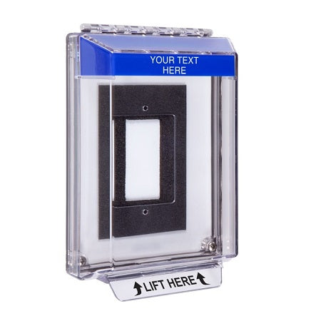 Safety Technology STI-14310C-B | Universal Stopper Low Profile Cover Enclosure Flush Back Box And Hood - Custom Label - Blue - Non-Returnable