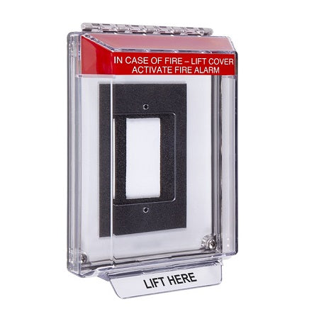Safety Technology STI-14320FR | Universal Stopper Low Profile Cover Enclosure Flush Back Box And Hood With Horn - Fire Label - Red